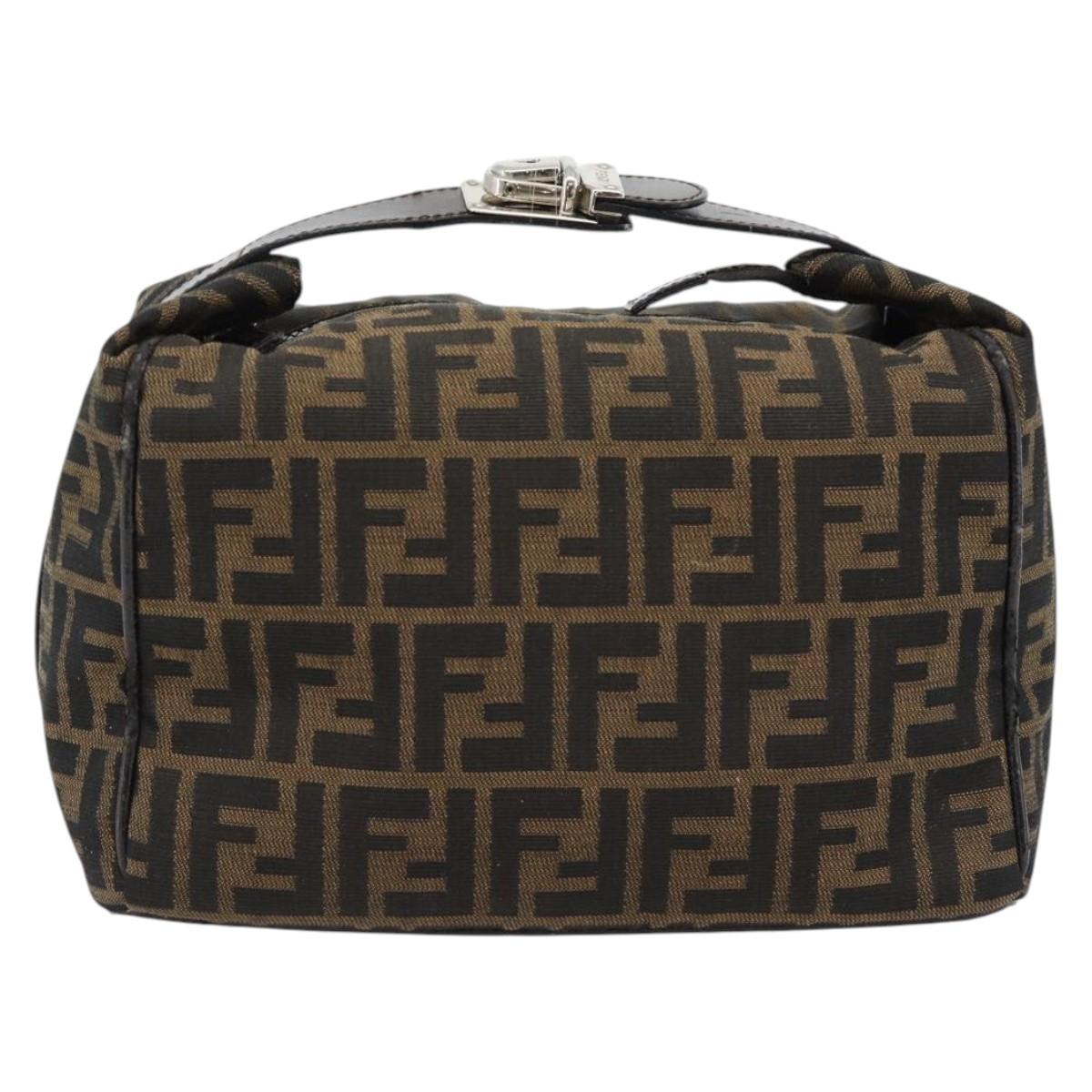 FENDI Zucca Canvas Vanity Hand Bag Black Brown Auth 165292