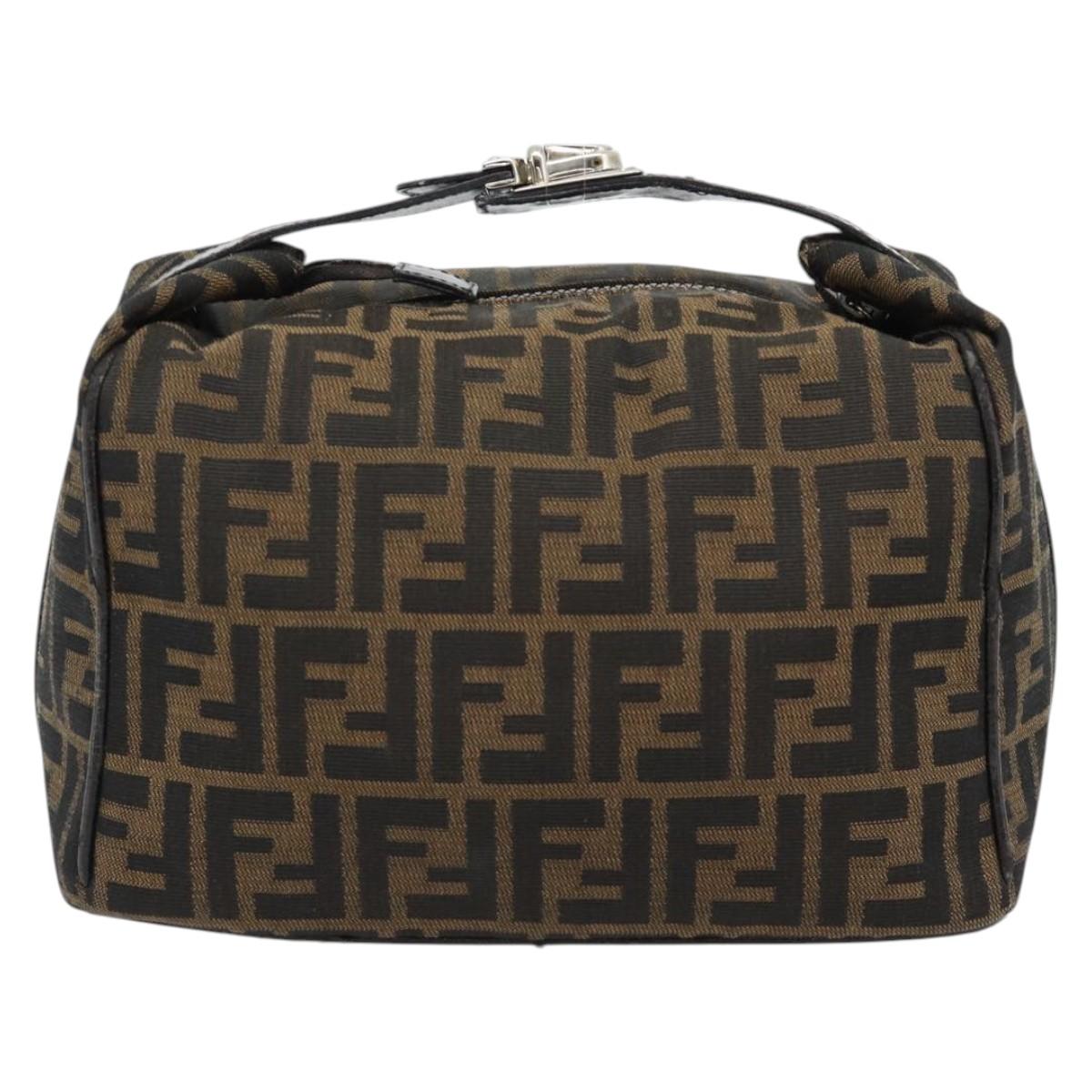 FENDI Zucca Canvas Vanity Hand Bag Black Brown Auth 165292