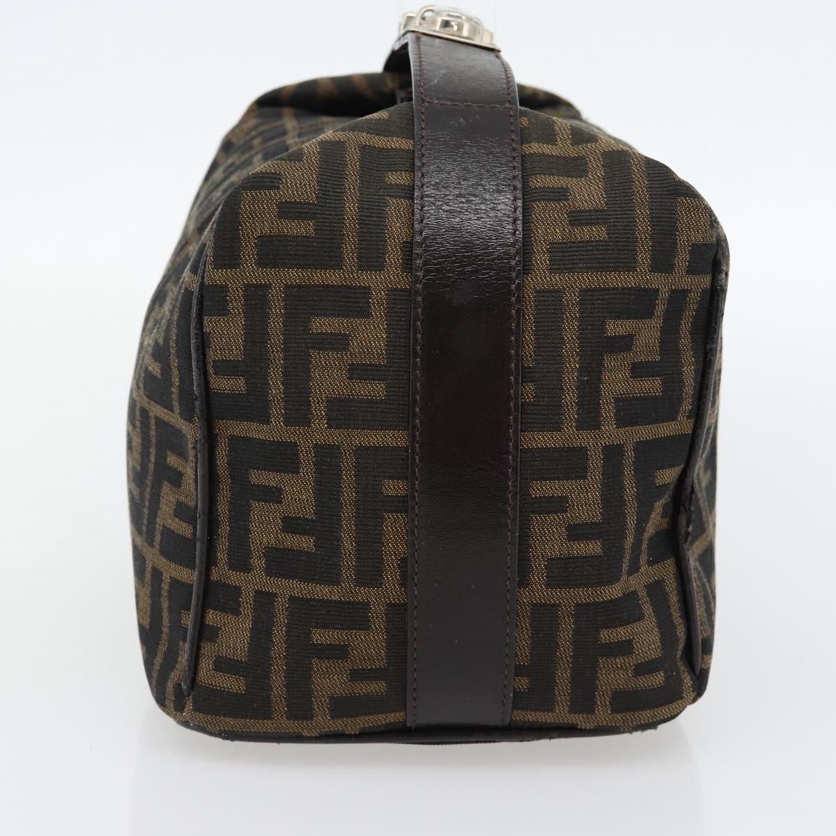FENDI Zucca Canvas Vanity Hand Bag Black Brown Auth 165292