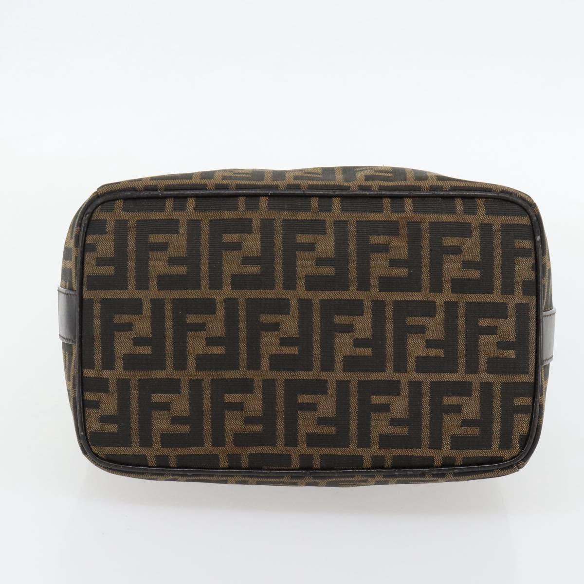 FENDI Zucca Canvas Vanity Hand Bag Black Brown Auth 165292