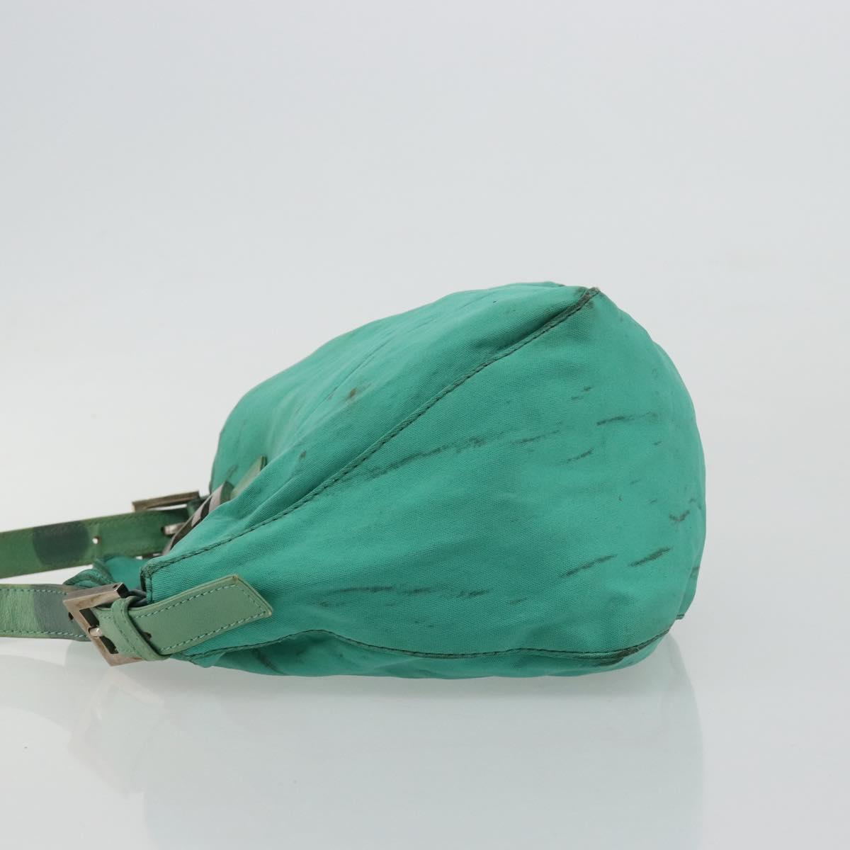 FENDI Mamma Baguette Shoulder Bag Nylon Turquoise Blue Silver Auth 165293
