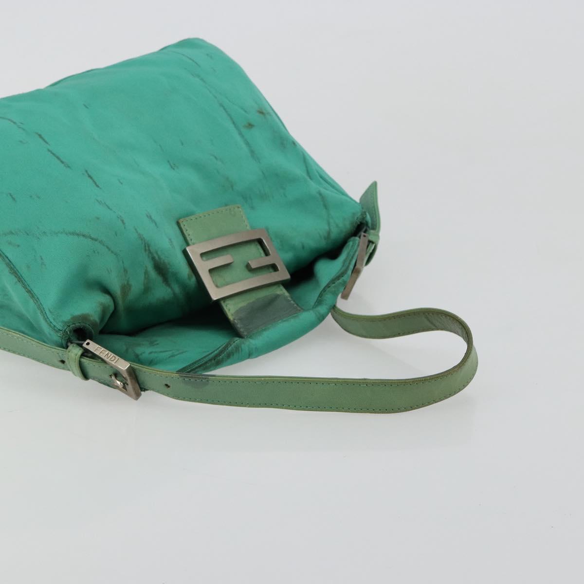 FENDI Mamma Baguette Shoulder Bag Nylon Turquoise Blue Silver Auth 165293