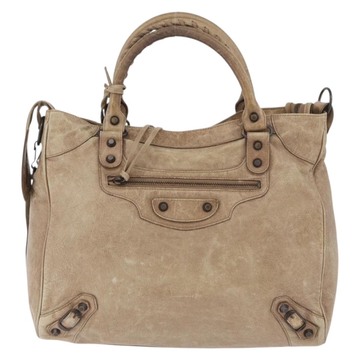 BALENCIAGA The City Hand Bag Leather 2way Beige 235216 Auth 165294A