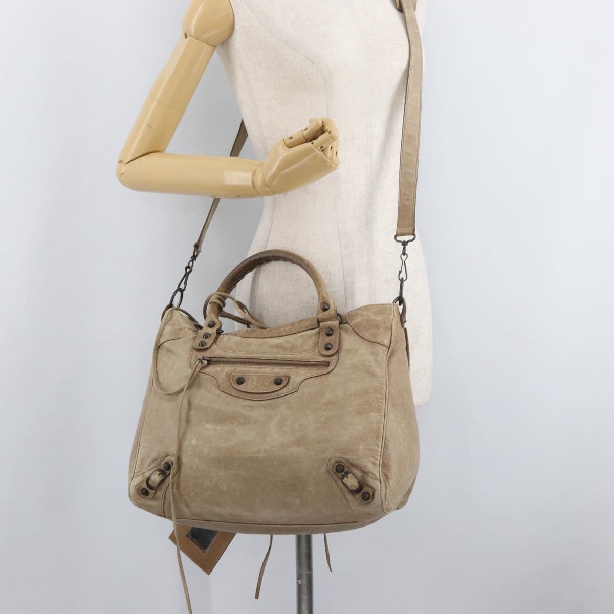 BALENCIAGA The City Hand Bag Leather 2way Beige 235216 Auth 165294A