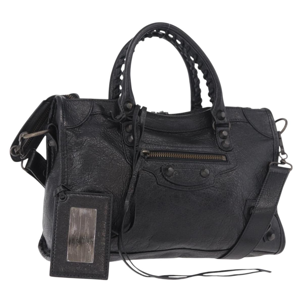 BALENCIAGA Classic Mini City Hand Bag Leather 2way Black 115748 Auth 165295SAM