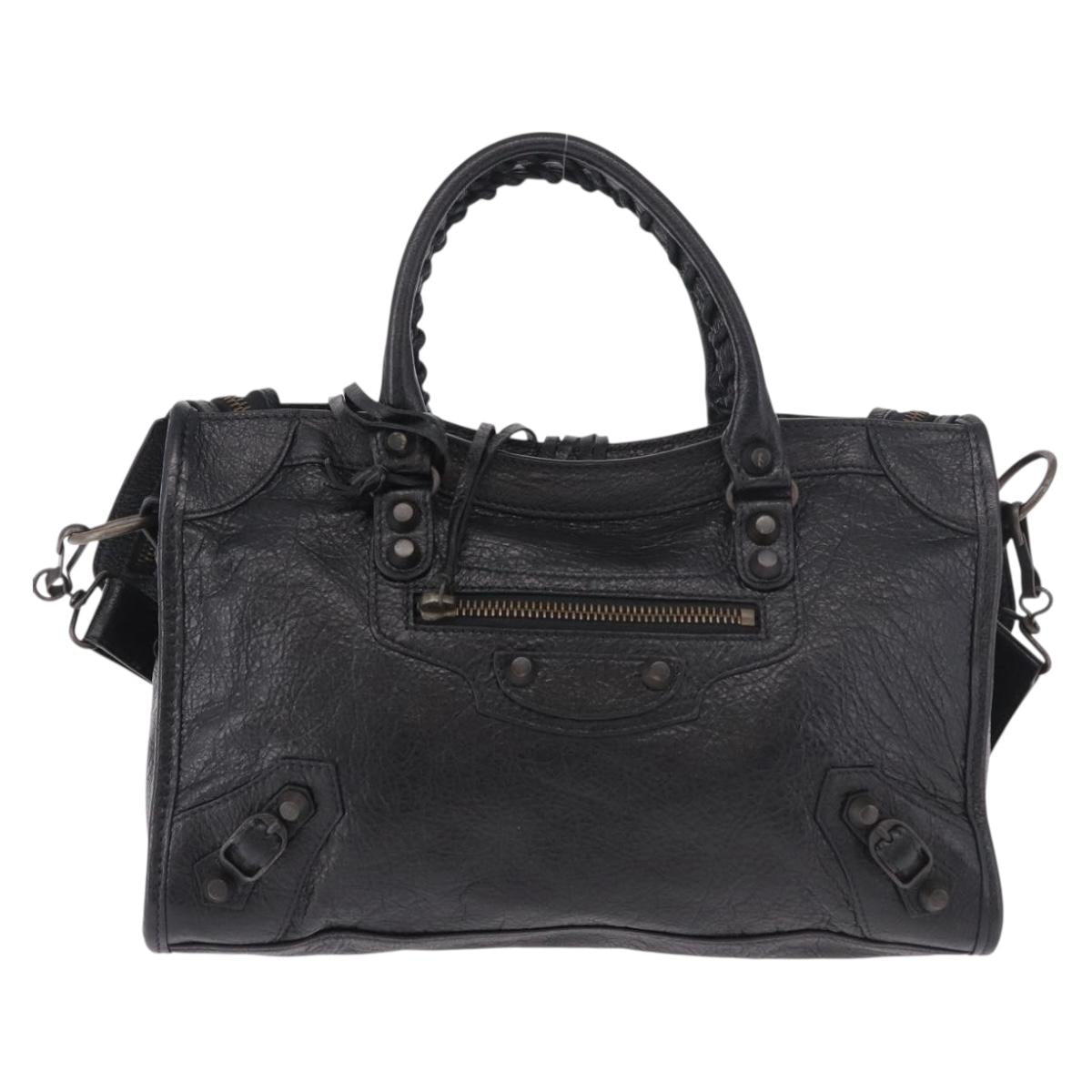 BALENCIAGA Classic Mini City Hand Bag Leather 2way Black 115748 Auth 165295SAM