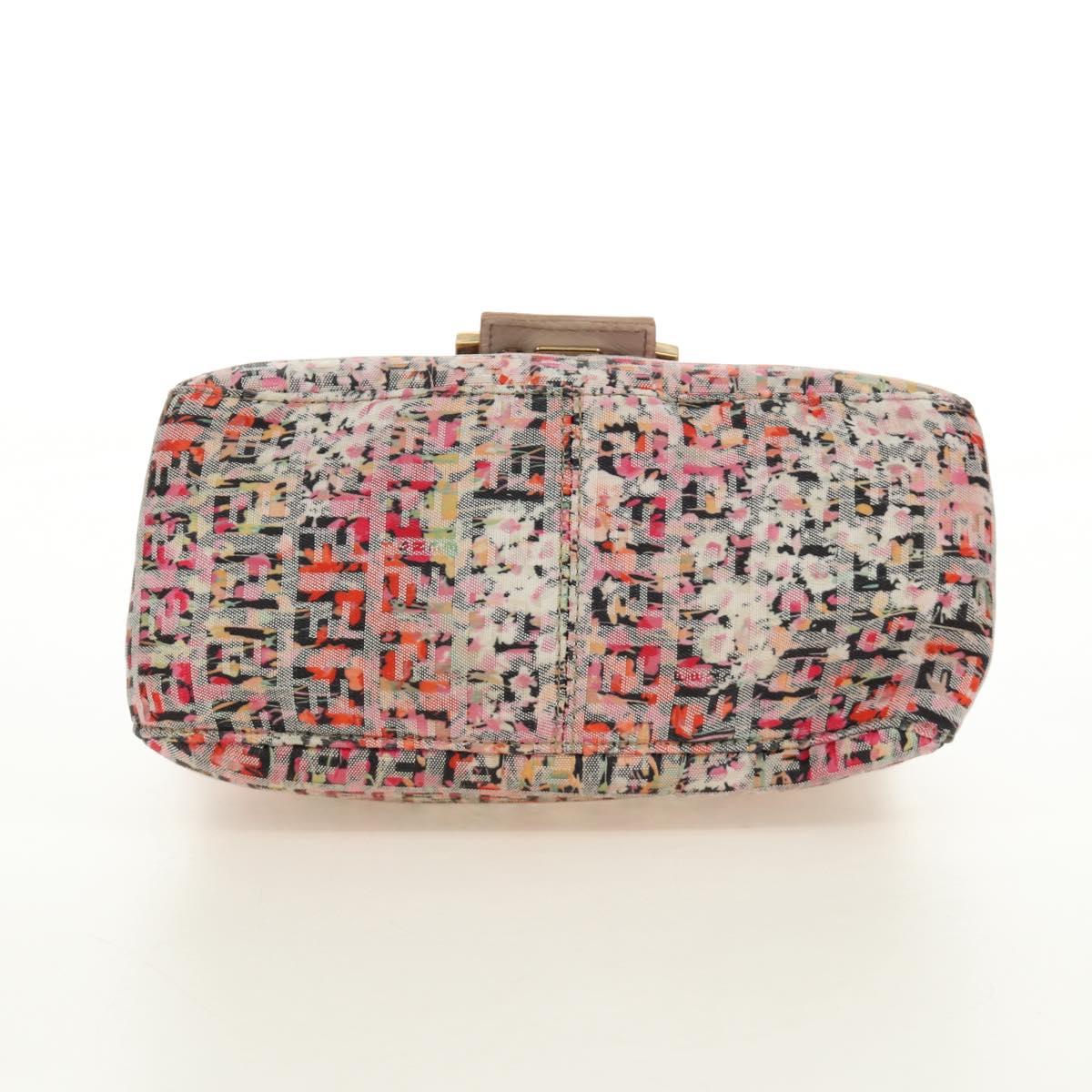 FENDI Zucchino Canvas Mamma Baguette Shoulder Bag Pink Gold Auth 165298SAV