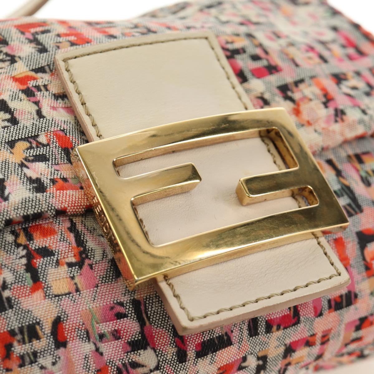 FENDI Zucchino Canvas Mamma Baguette Shoulder Bag Pink Gold Auth 165298SAV