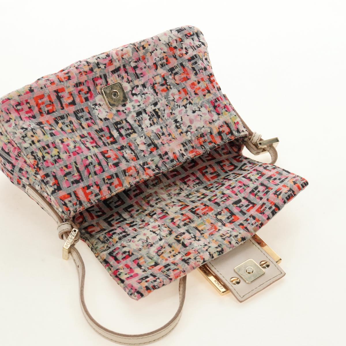 FENDI Zucchino Canvas Mamma Baguette Shoulder Bag Pink Gold Auth 165298SAV
