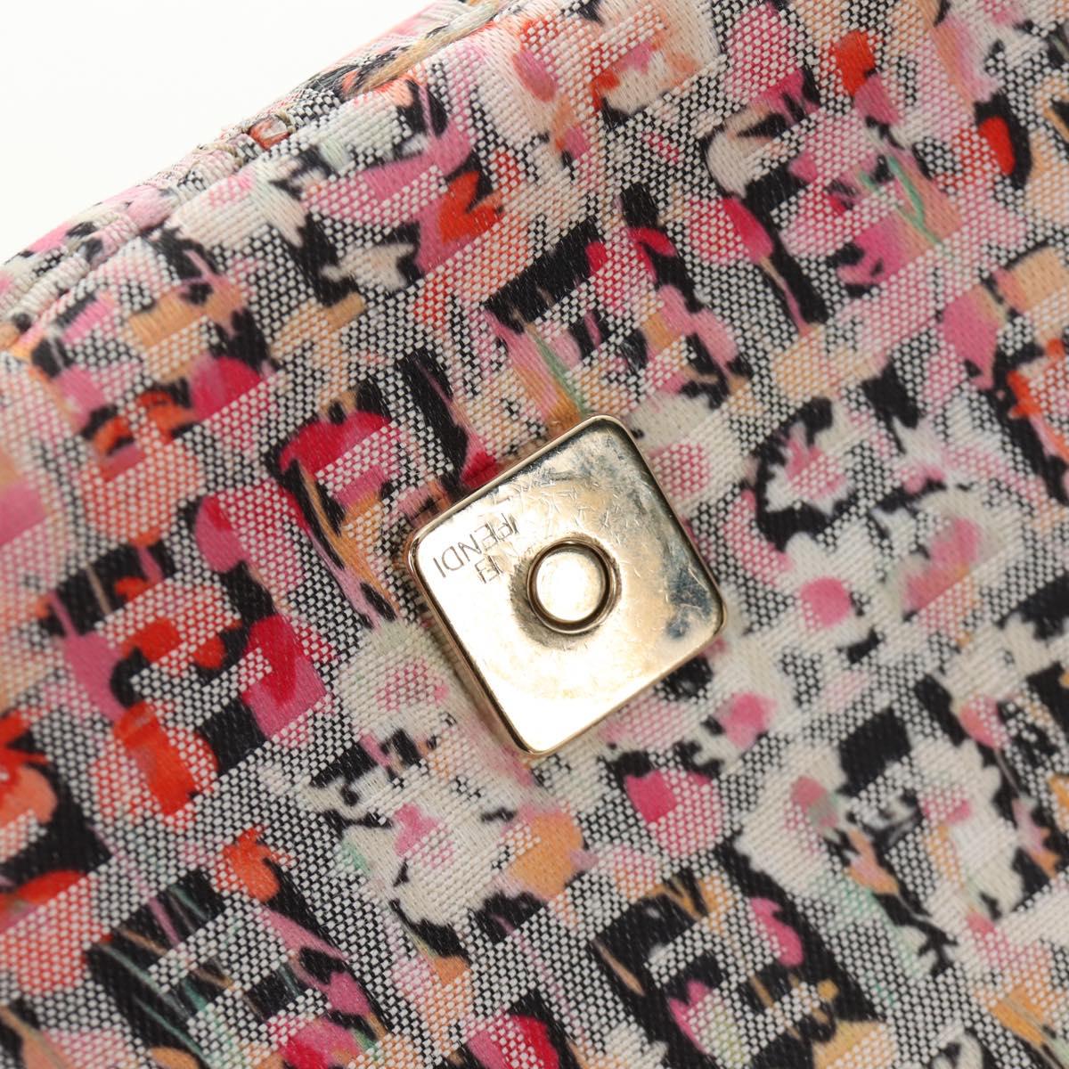 FENDI Zucchino Canvas Mamma Baguette Shoulder Bag Pink Gold Auth 165298SAV