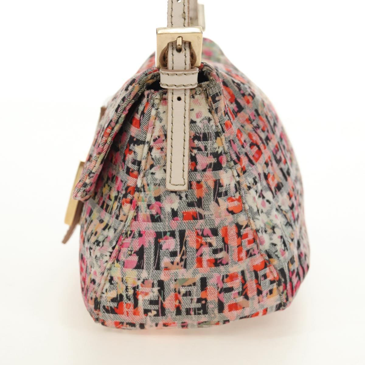 FENDI Zucchino Canvas Mamma Baguette Shoulder Bag Pink Gold Auth 165298SAV