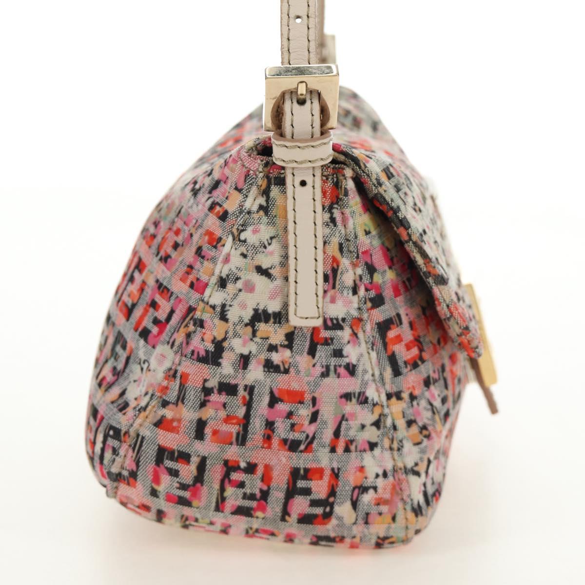 FENDI Zucchino Canvas Mamma Baguette Shoulder Bag Pink Gold Auth 165298SAV