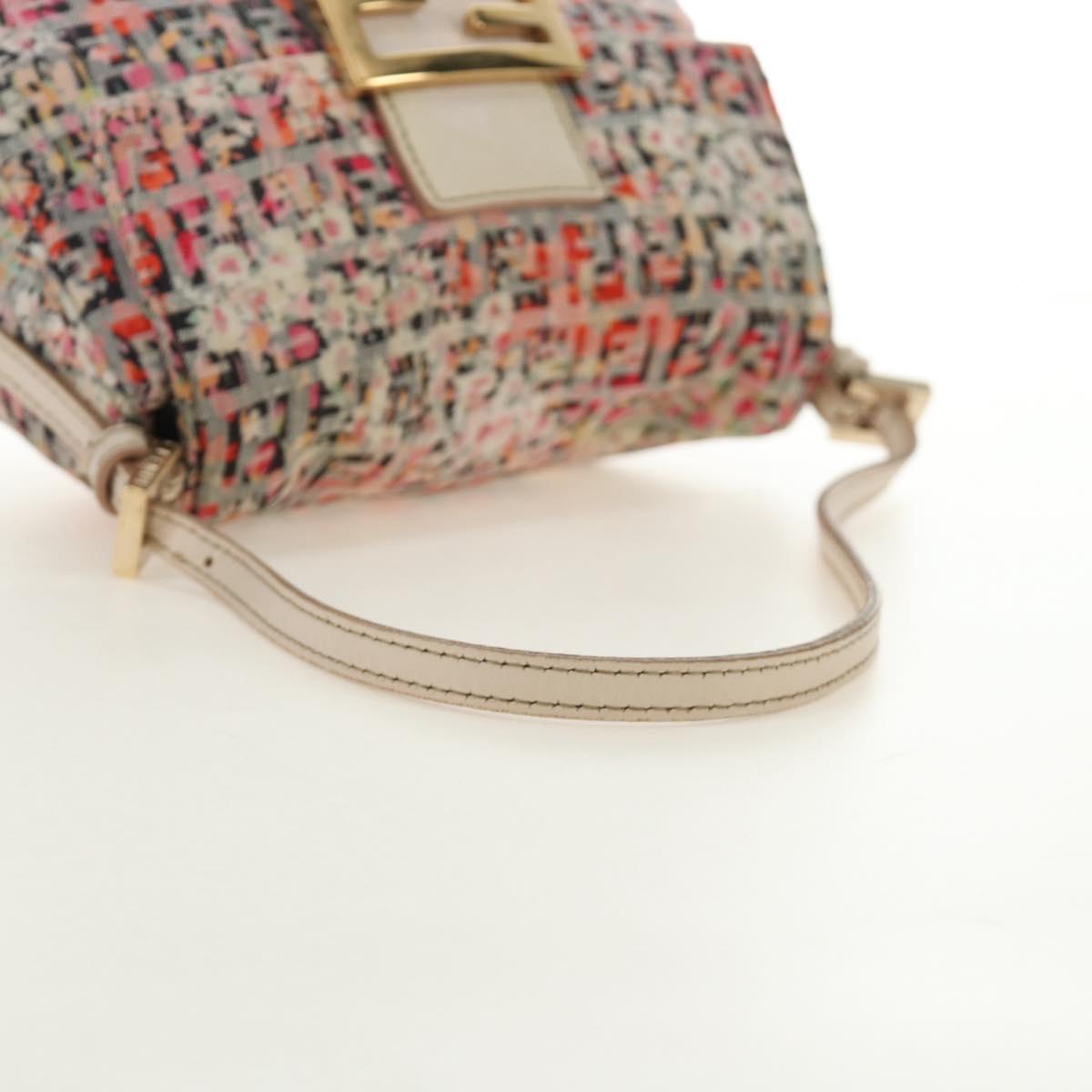 FENDI Zucchino Canvas Mamma Baguette Shoulder Bag Pink Gold Auth 165298SAV