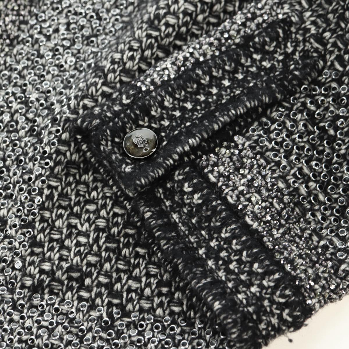 CHANEL Jacket Tweed 40 Black CC Auth 165307V