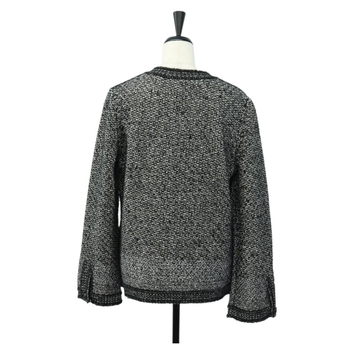 CHANEL Jacket Tweed 40 Black CC Auth 165307V
