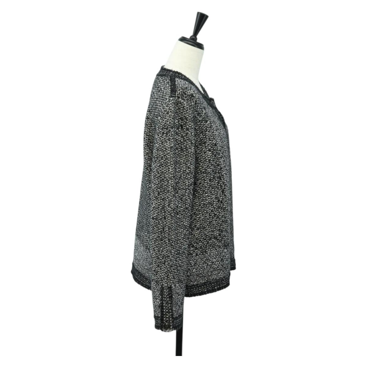 CHANEL Jacket Tweed 40 Black CC Auth 165307V