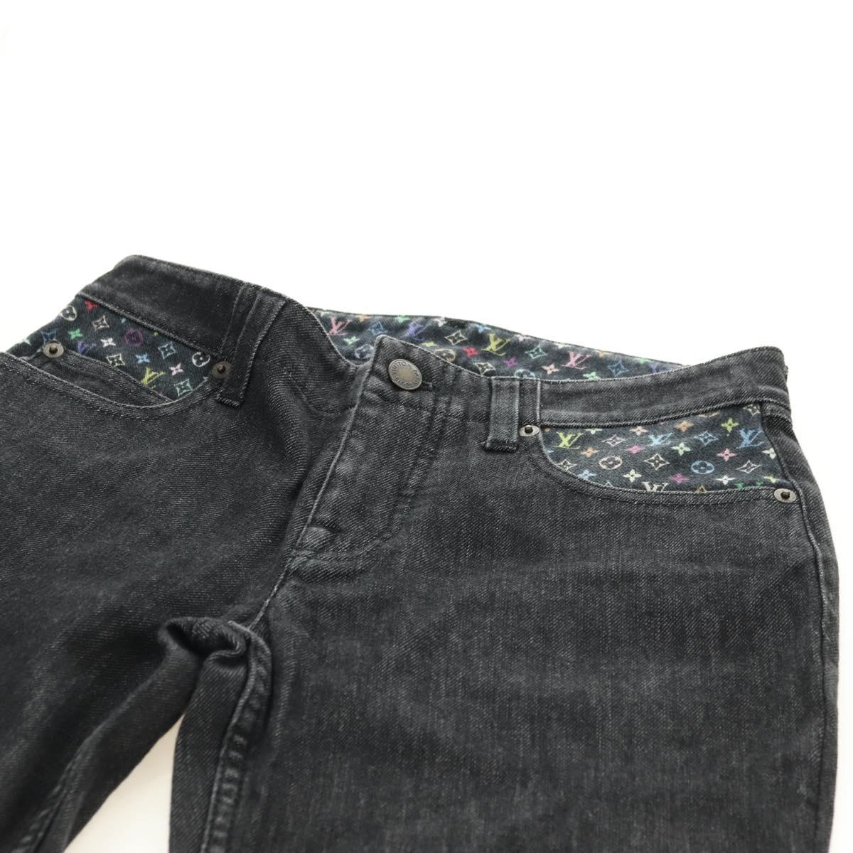 LOUIS VUITTON Pants Denim Black Multicolor LV Auth 165311V