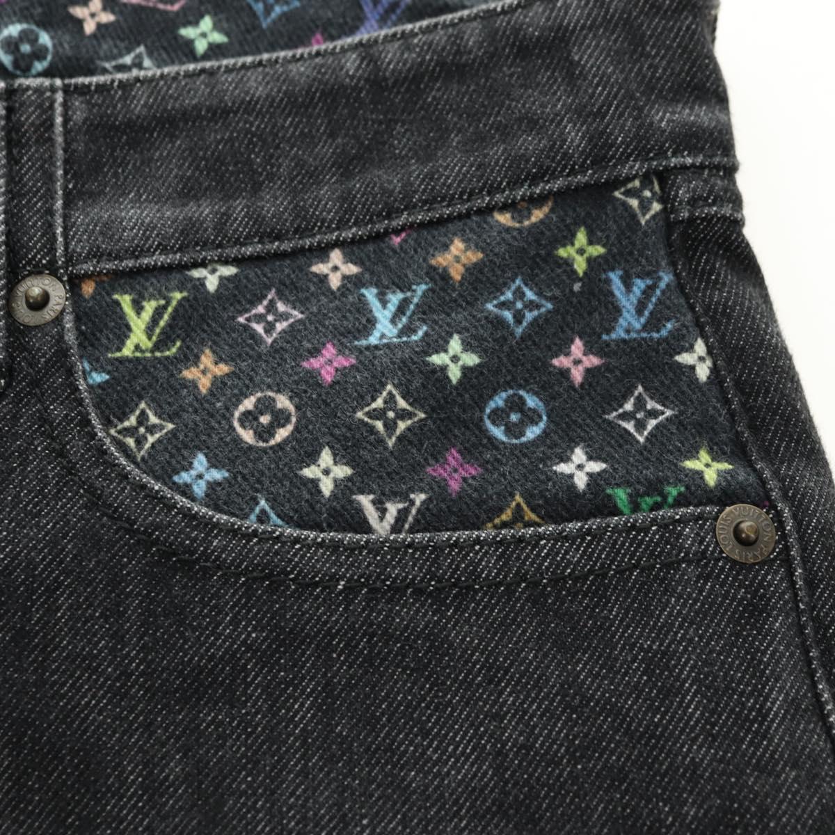 LOUIS VUITTON Pants Denim Black Multicolor LV Auth 165311V