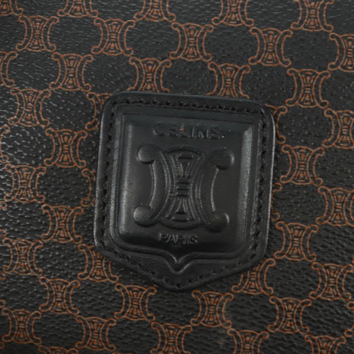 CELINE Macadam Canvas Hand Bag PVC Leather 2way Black Gold Auth 165352A