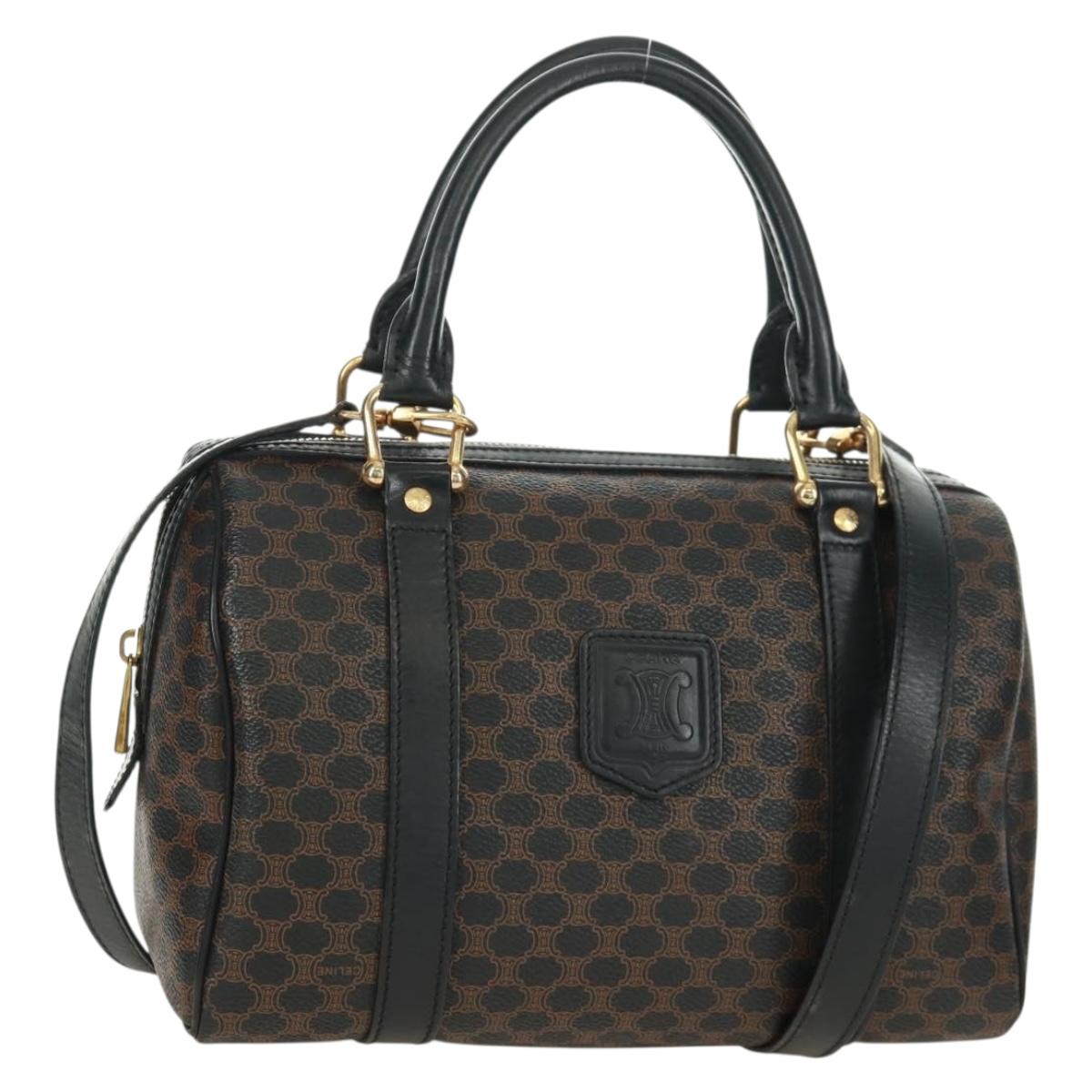 CELINE Macadam Canvas Hand Bag PVC Leather 2way Black Gold Auth 165352A