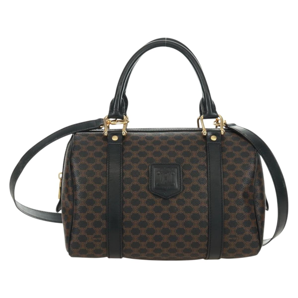 CELINE Macadam Canvas Hand Bag PVC Leather 2way Black Gold Auth 165352A