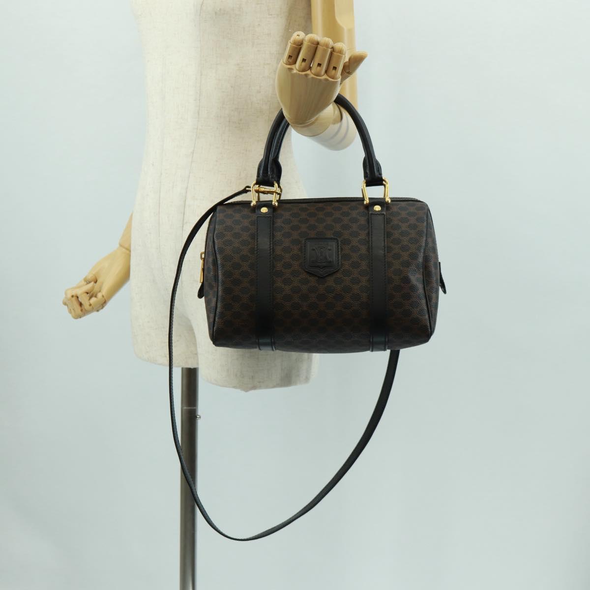 CELINE Macadam Canvas Hand Bag PVC Leather 2way Black Gold Auth 165352A