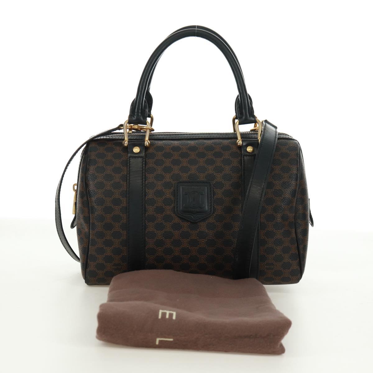 CELINE Macadam Canvas Hand Bag PVC Leather 2way Black Gold Auth 165352A