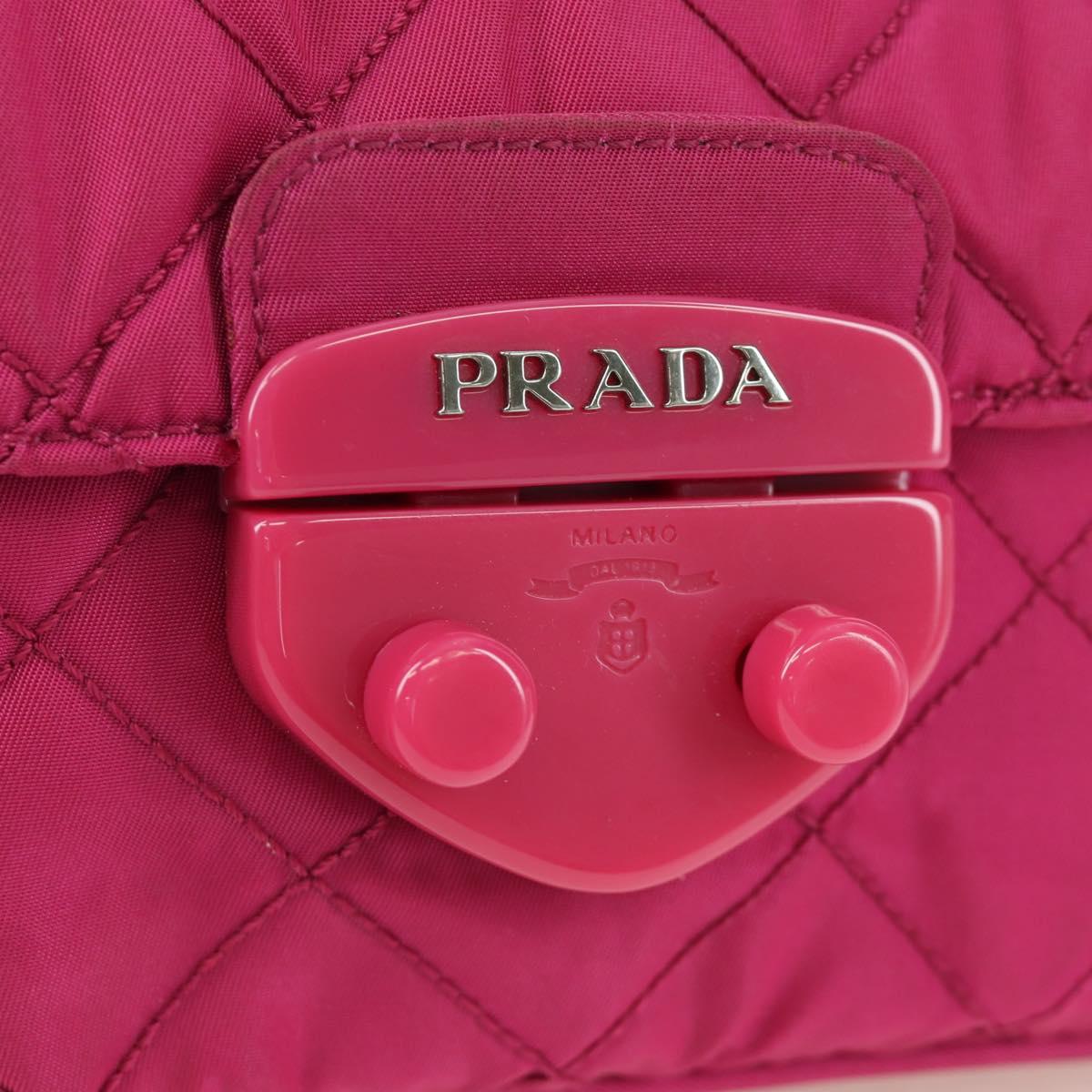 PRADA Chain Shoulder Bag Nylon Pink Silver Auth 165354V