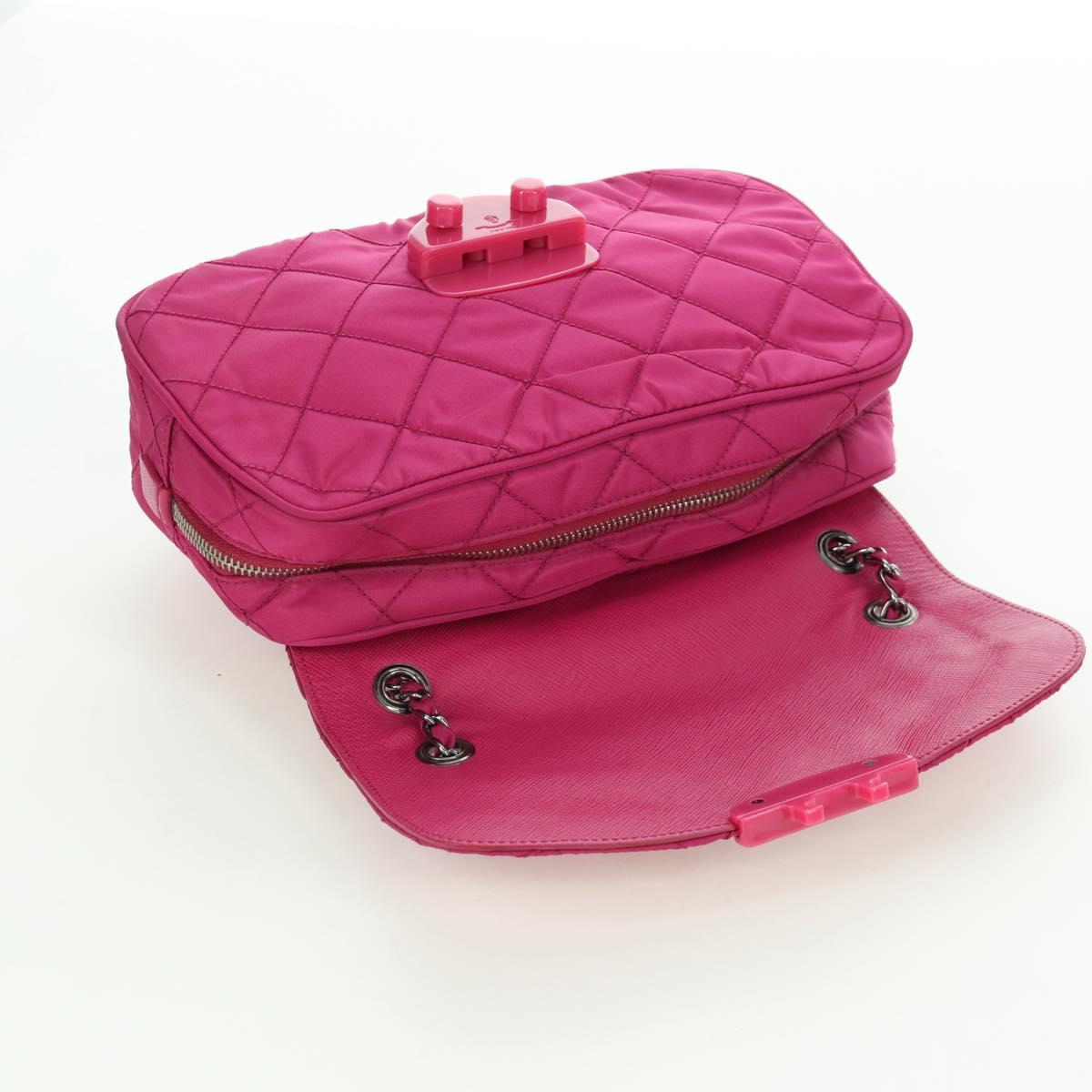 PRADA Chain Shoulder Bag Nylon Pink Silver Auth 165354V