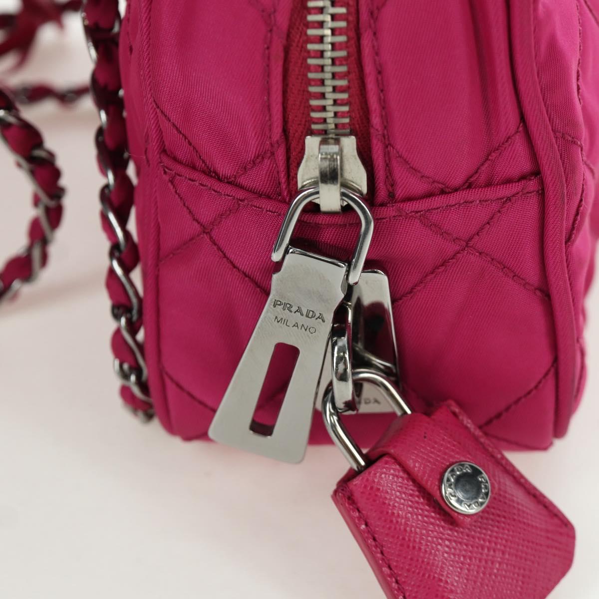 PRADA Chain Shoulder Bag Nylon Pink Silver Auth 165354V