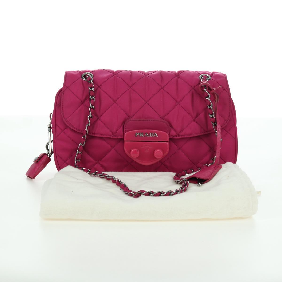 PRADA Chain Shoulder Bag Nylon Pink Silver Auth 165354V