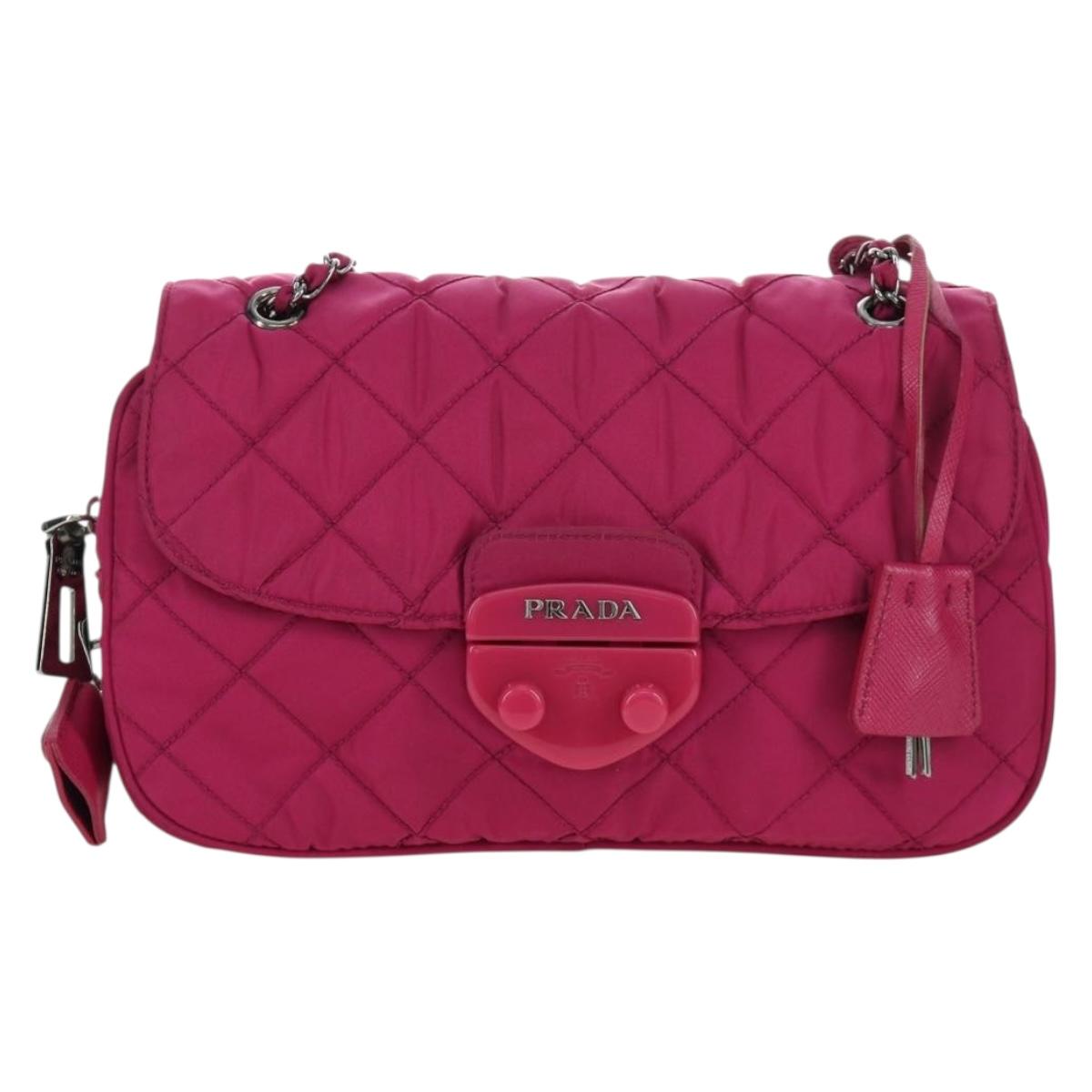 PRADA Chain Shoulder Bag Nylon Pink Silver Auth 165354V