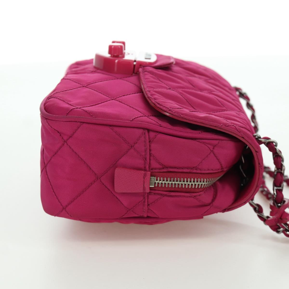 PRADA Chain Shoulder Bag Nylon Pink Silver Auth 165354V