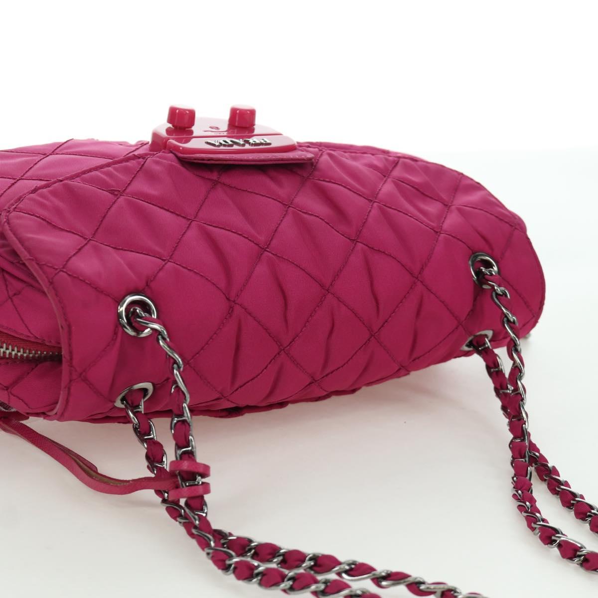 PRADA Chain Shoulder Bag Nylon Pink Silver Auth 165354V
