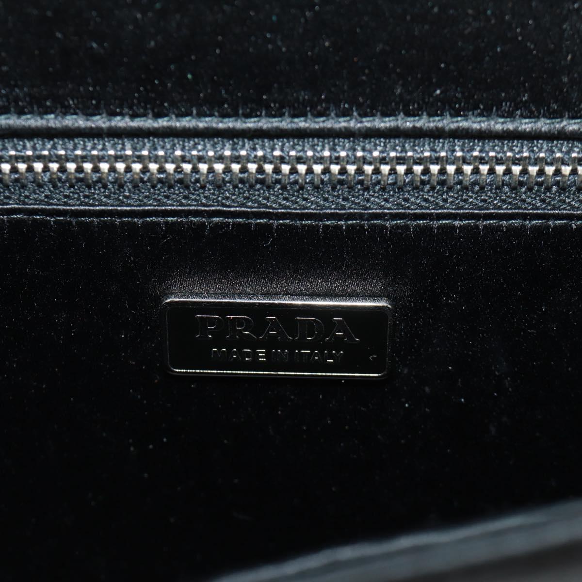 PRADA Chain Sequin Shoulder Bag Leather Black Silver Auth 165358