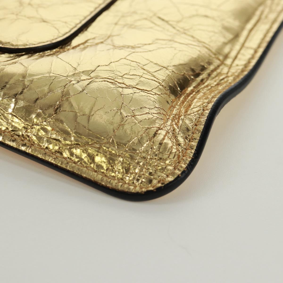 CHANEL Clutch Bag Leather Gold CC Auth 165360M
