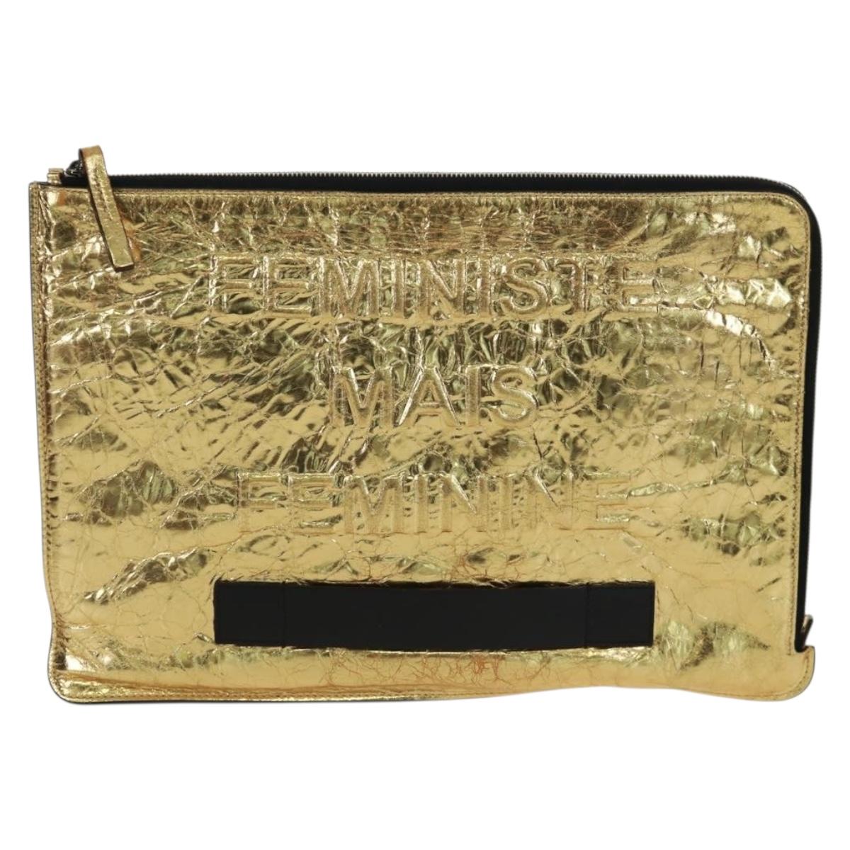CHANEL Clutch Bag Leather Gold CC Auth 165360M