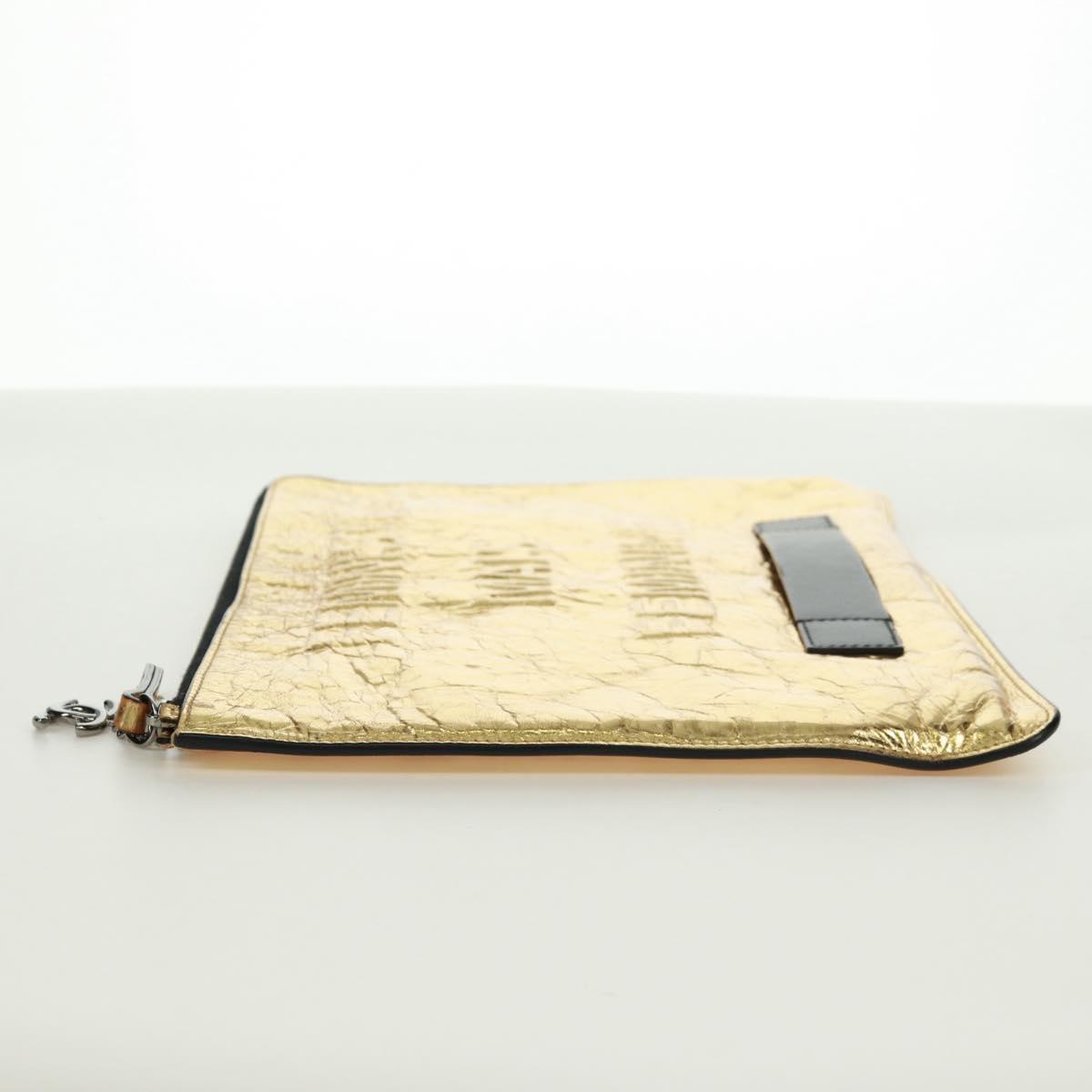 CHANEL Clutch Bag Leather Gold CC Auth 165360M
