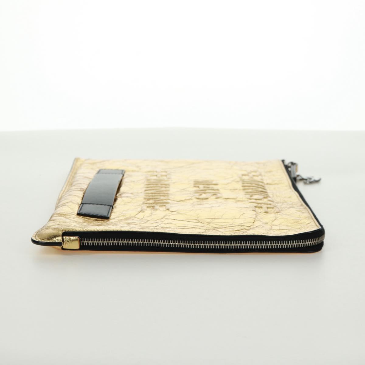 CHANEL Clutch Bag Leather Gold CC Auth 165360M