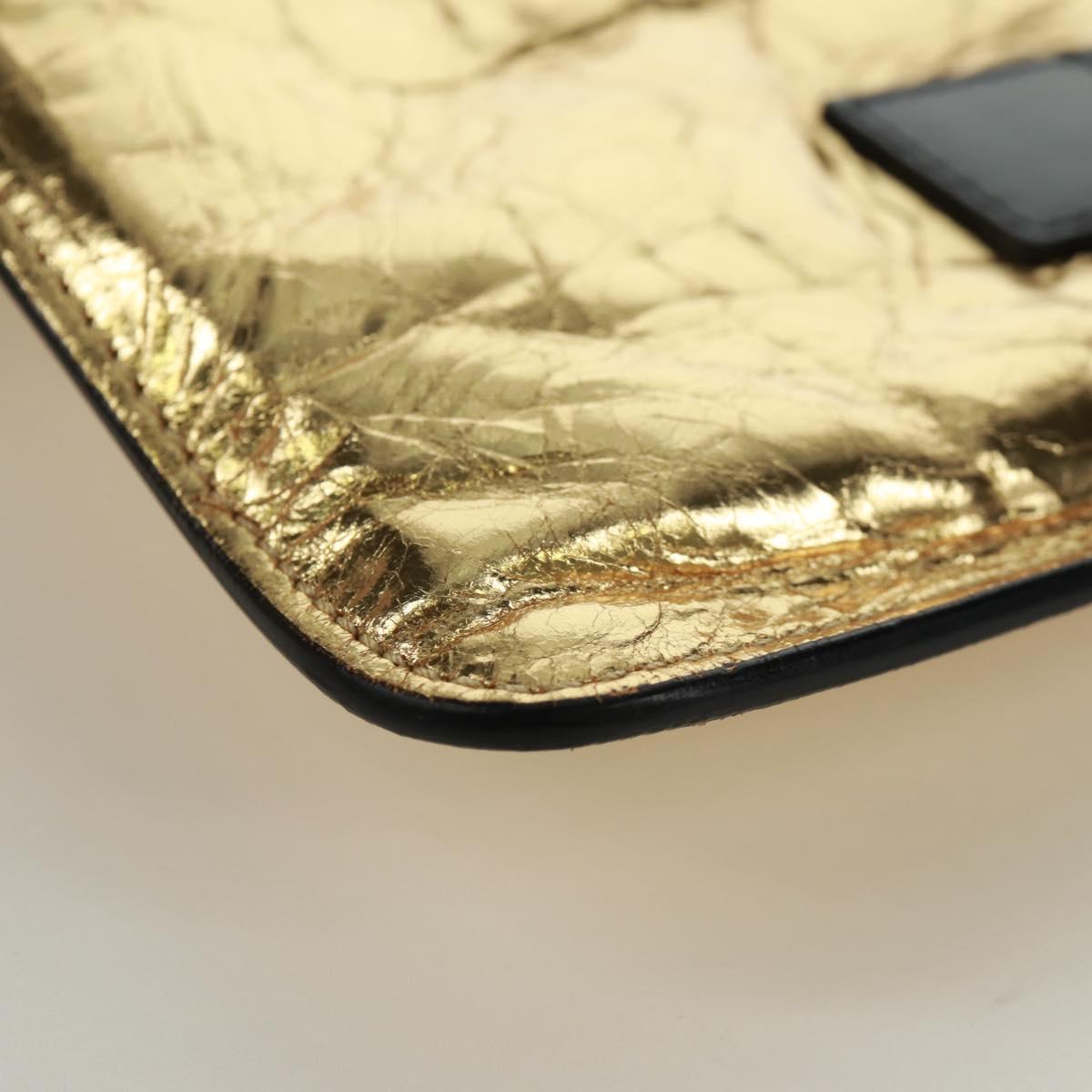 CHANEL Clutch Bag Leather Gold CC Auth 165360M