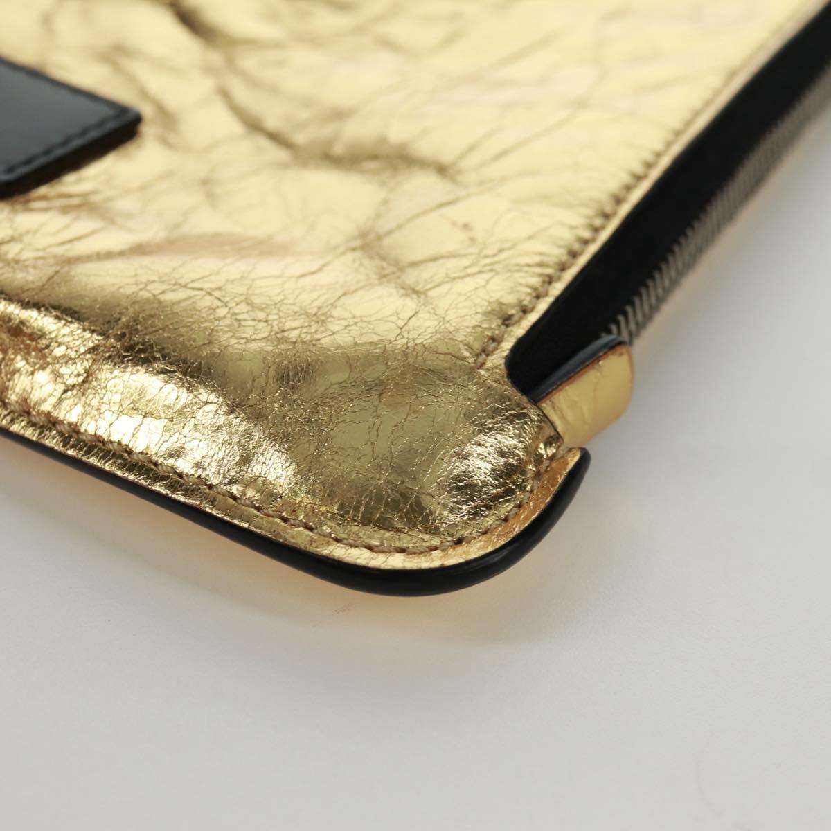 CHANEL Clutch Bag Leather Gold CC Auth 165360M