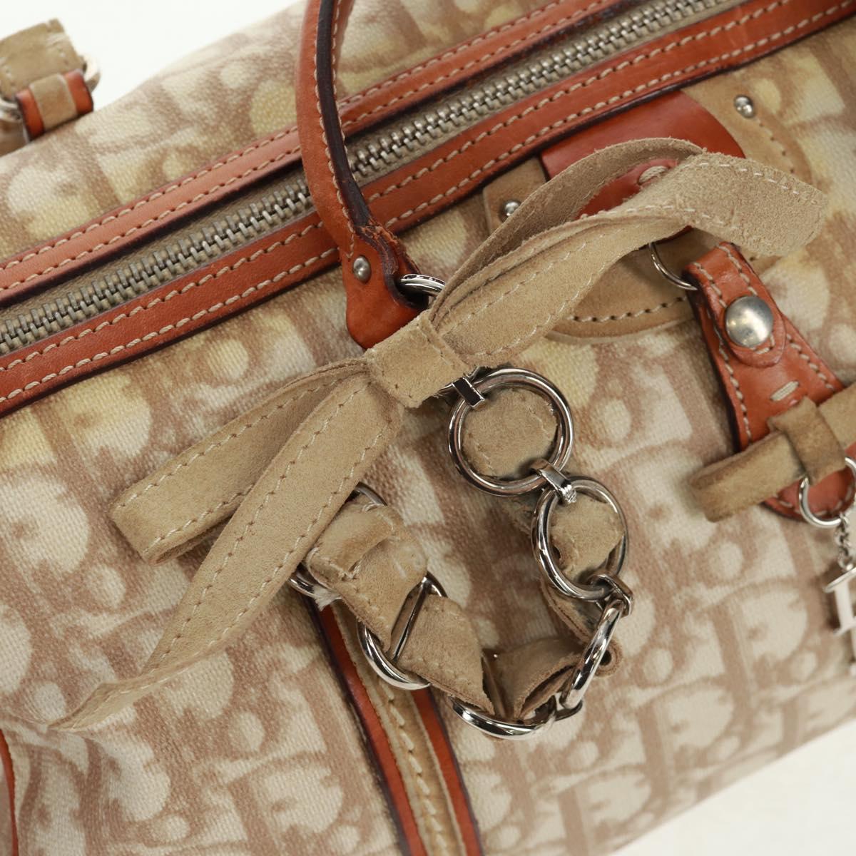 Christian Dior Trotter Canvas Romantic Bag PVC Beige Silver Auth 165370SAV