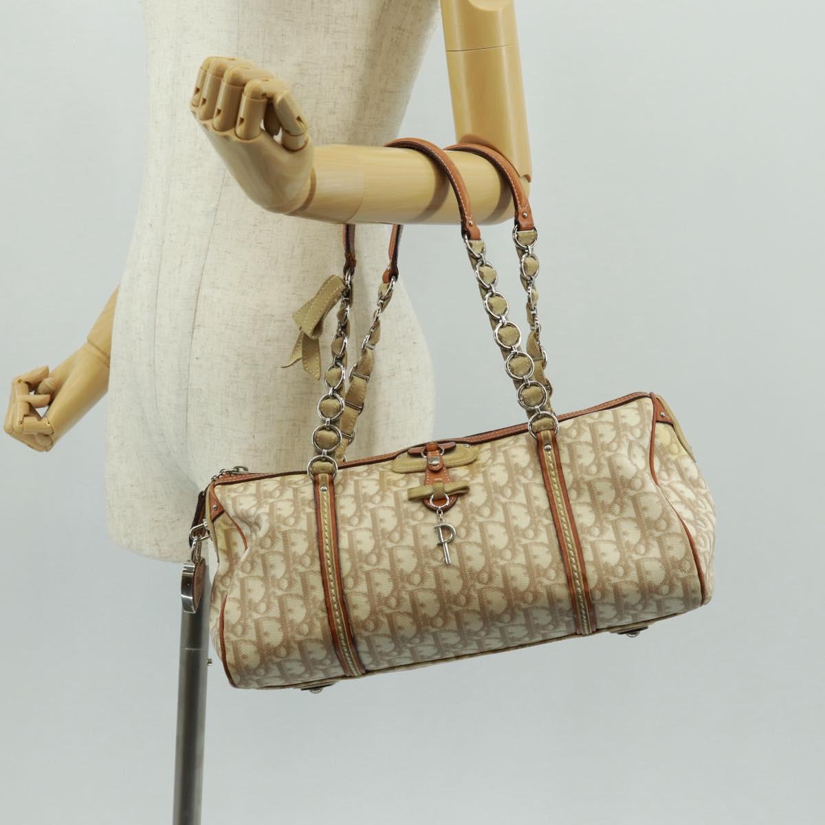Christian Dior Trotter Canvas Romantic Bag PVC Beige Silver Auth 165370SAV