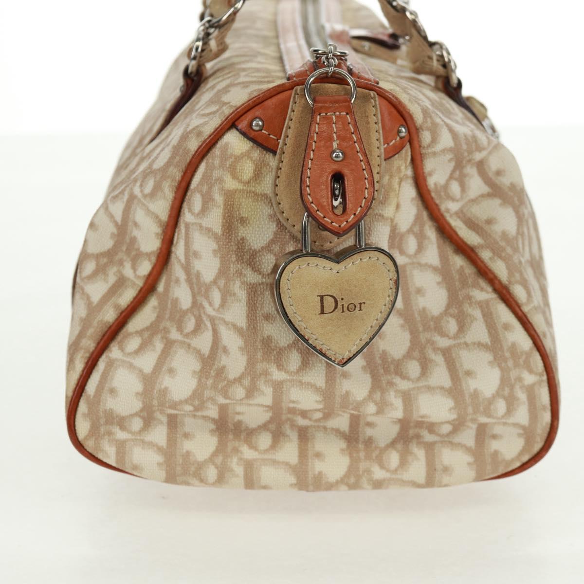 Christian Dior Trotter Canvas Romantic Bag PVC Beige Silver Auth 165370SAV