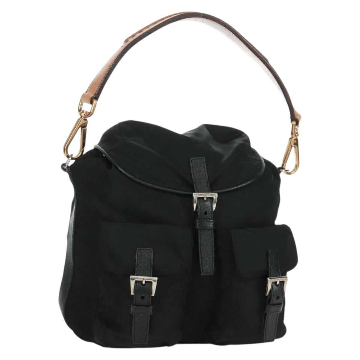PRADA Shoulder Bag Nylon Black Gold Auth 165372V