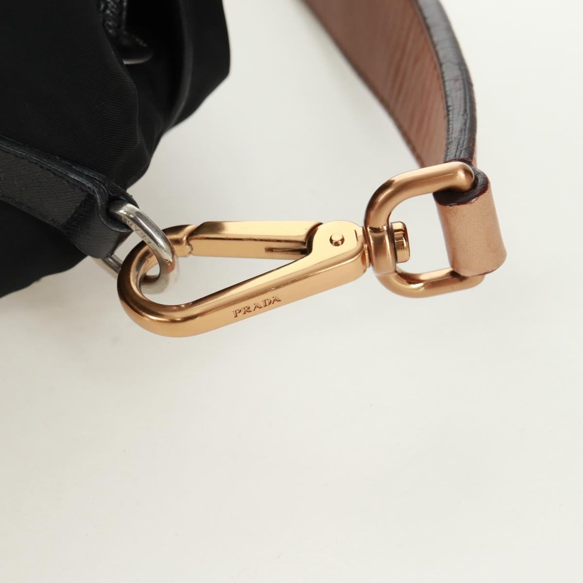 PRADA Shoulder Bag Nylon Black Gold Auth 165372V