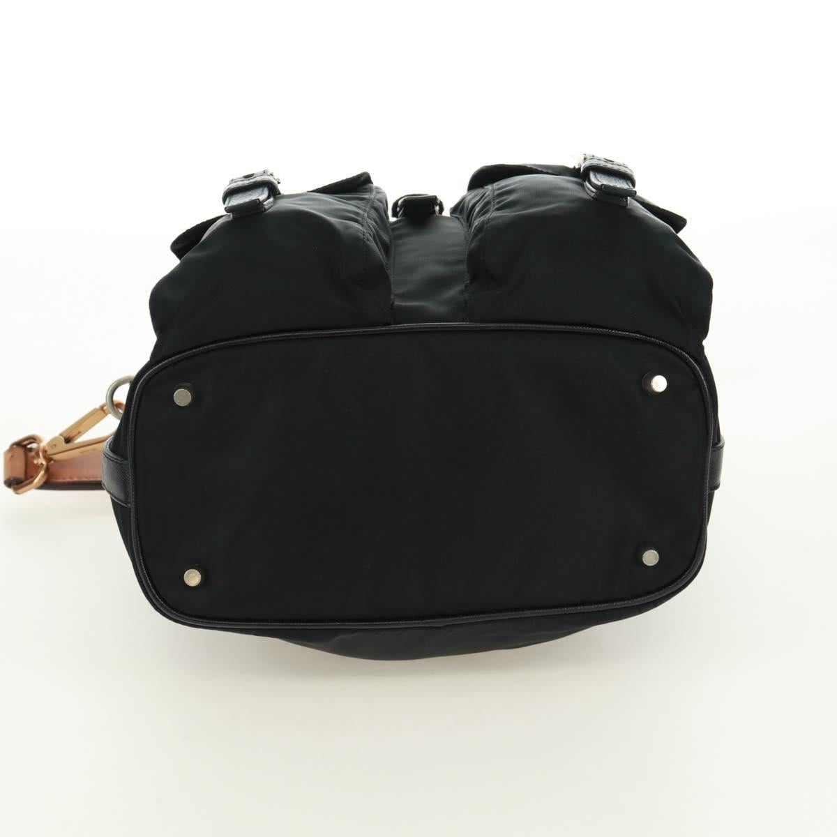 PRADA Shoulder Bag Nylon Black Gold Auth 165372V