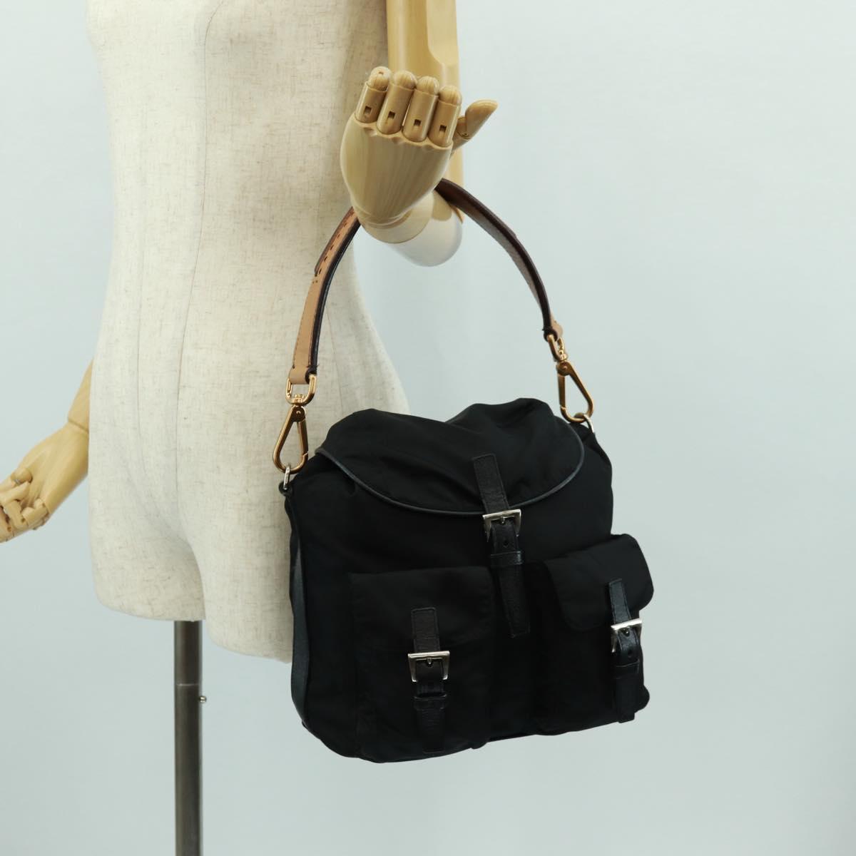 PRADA Shoulder Bag Nylon Black Gold Auth 165372V
