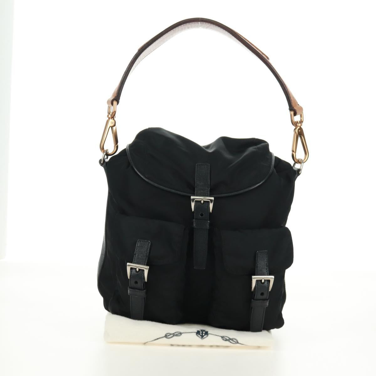 PRADA Shoulder Bag Nylon Black Gold Auth 165372V