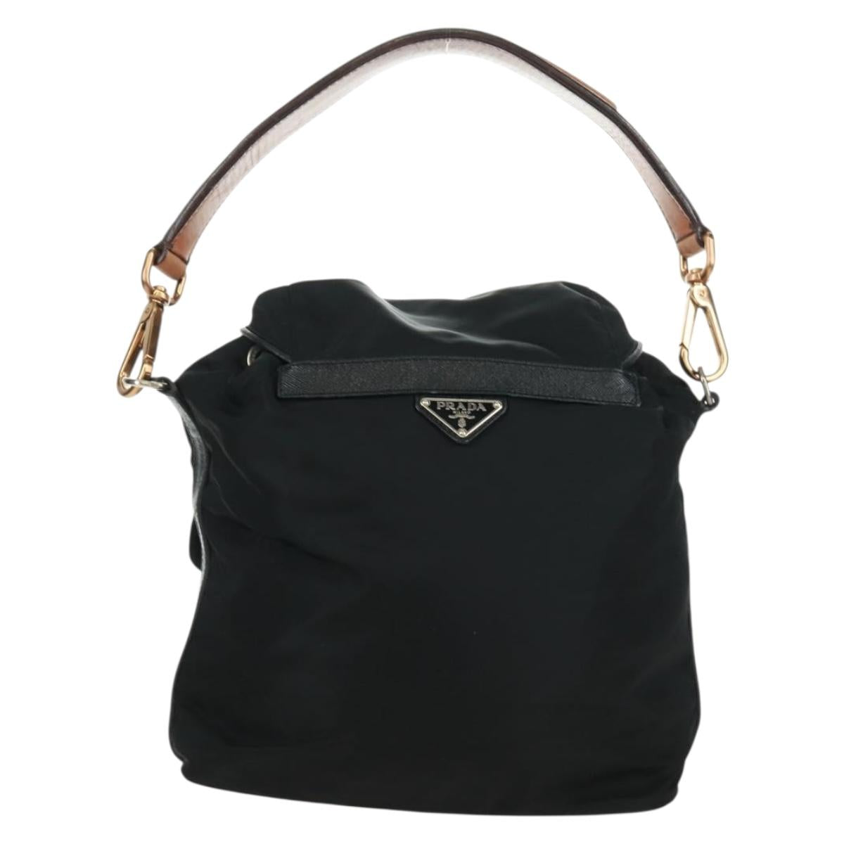 PRADA Shoulder Bag Nylon Black Gold Auth 165372V